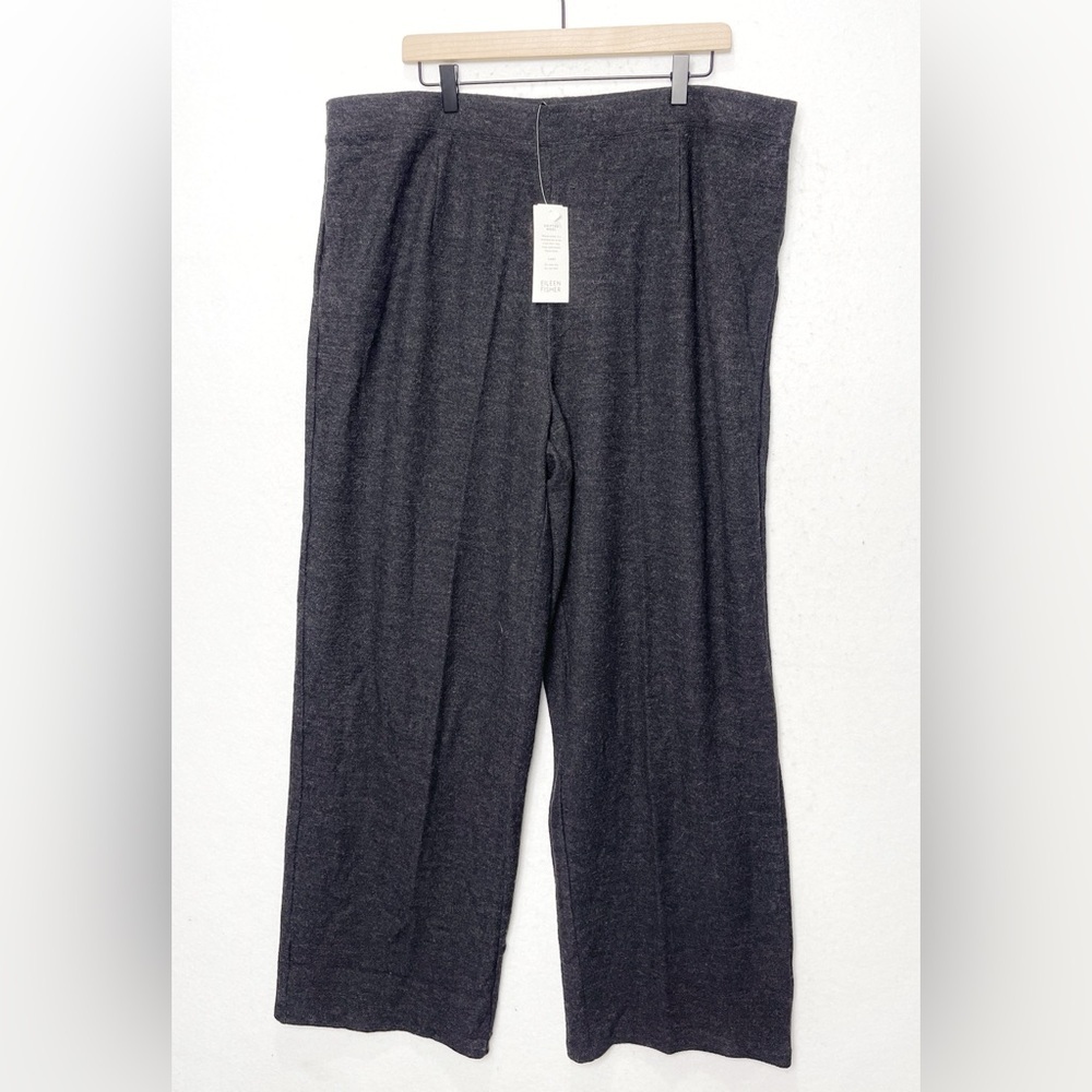 Eileen Fisher Woman 100% Knitted Wool Wide Leg Pants With Yoke Charcoal Size 3X